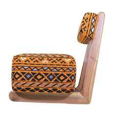 Handmade Mid-Century Moroccan Lounge Chair – Armless Teak Wood Frame with Vintage Rug Upholstery