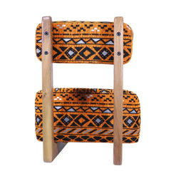 Handmade Mid-Century Moroccan Lounge Chair – Armless Teak Wood Frame with Vintage Rug Upholstery