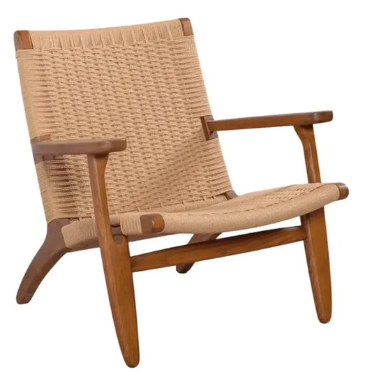 Handmade Moroccan Lounge Chair – Solid Teak Wood Frame with Multicolor Wool Upholstery – Boho Artisan Accent Chair