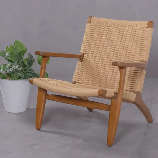 Handmade Moroccan Lounge Chair – Solid Teak Wood Frame with Multicolor Wool Upholstery – Boho Artisan Accent Chair