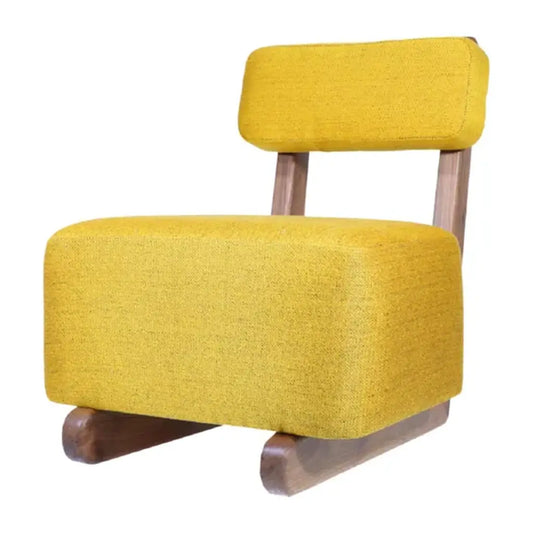 Handmade Modern Moroccan Armless Chair – Solid Teak Frame with Gold Wool Upholstery – Minimalist Accent Lounge Chair